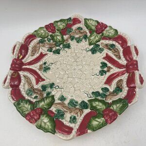Fitz and Floyd Omnibus Baroque Holiday Plate Christmas 1994 Vintage 12" Red Bows